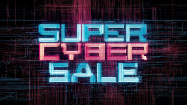 Dazzling Super Cyber Sale Neon Sign Illuminates the Dark Background - Powered by Adobe