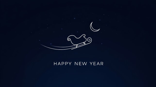 Happy New Year greeting card with a sleigh flying across the night sky