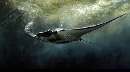 Majestic Manta Ray in Underwater Oceanic Waters