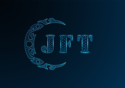Low poly letter logo JFT design. JFT letter logo low poly vector design on blue color gradient background. JFT logo low poly design