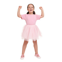 Portrait of cute little girl on white background