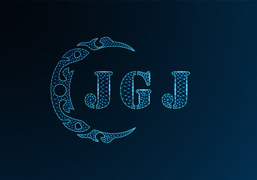 Low poly letter logo JGJ design. JGJ letter logo low poly vector design on blue color gradient background. JGJ logo low poly design