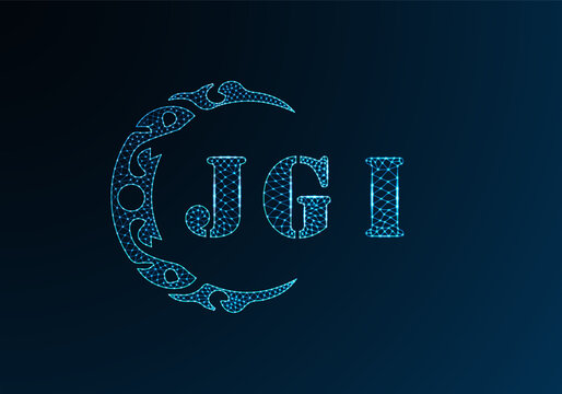 Low poly letter logo JGI design. JGI letter logo low poly vector design on blue color gradient background. JGI logo low poly design