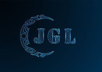 Low poly letter logo JGL design. JGL letter logo low poly vector design on blue color gradient background. JGL logo low poly design