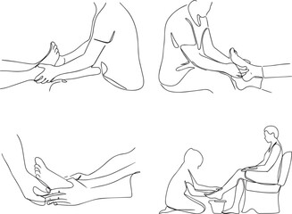 Set of Continuous One Line Drawing of a Pedicure Session