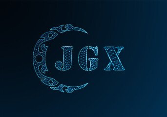 Low poly letter logo JGX design. JGX letter logo low poly vector design on blue color gradient background. JGX logo low poly design