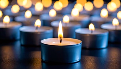 Burning tea light candles representing hope remembrance support