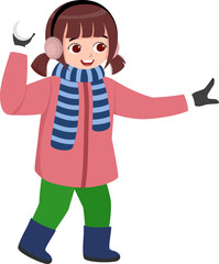Cute girl holding a snowball in winter. Child in warm clothes enjoying outdoor snow play. Perfect for seasonal and holiday designs.