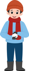 Boy holding snowball -winter kids illustration
