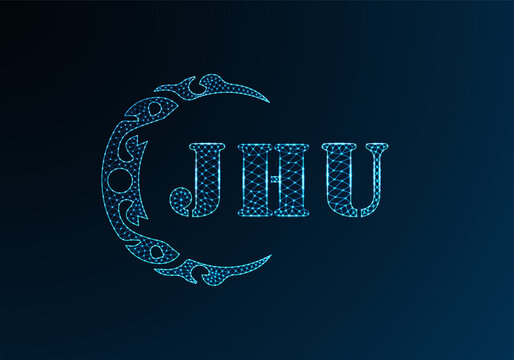 Low poly letter logo JHU design. JHU letter logo low poly vector design on blue color gradient background. JHU logo low poly design