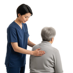 Caregiver Supporting Elderly Person – Gentle, Trusting Moment of Stability and Compassionate Care on White Background

