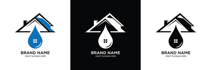Three sleek logo designs featuring roof, house, and water drop icons, ideal for construction or roofing brand identity.