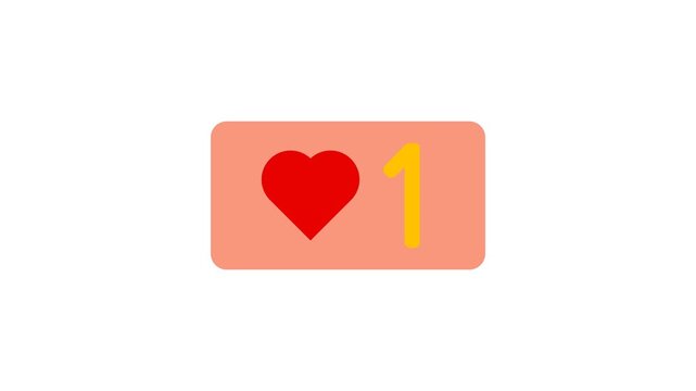 Minimal modern notification graphic showing vibrant red heart symbol beside yellow numeric one on smooth peach rounded rectangle