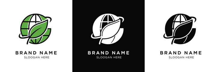 A green leaf logo with brand name placeholder, ideal for eco-friendly business branding and corporate identity design.