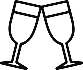 Clinking champagne glasses celebration icon, Minimal line illustration of two champagne glasses toasting, symbolizing celebration, party moments, festive occasions, joy, and special events.

