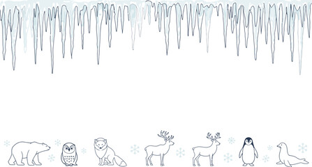 Create stunning winter designs with charming arctic animal illustrations and delicate icicles, perfect for holiday cards and festive backgrounds © Gimhana