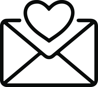 Love envelope icon symbolizing romantic messages, Minimal line art of an envelope topped with a heart, representing affection, Valentine greetings, romance, and heartfelt communication themes.

