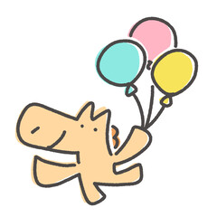 風船で空を飛ぶ笑顔の馬　パーティー　誕生日　幸せ