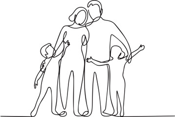 Abstract One Line Drawing: Happy Family of Four