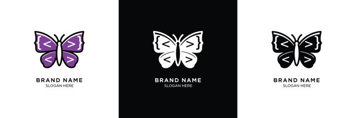 A purple butterfly logo with a placeholder for a name, ideal for branding, business cards, and corporate identity design.