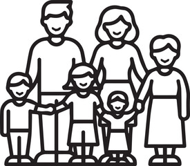 Happy Family Icon Vector: Parents and Three Children