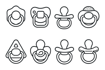 Various pacifier designs on dark striped background