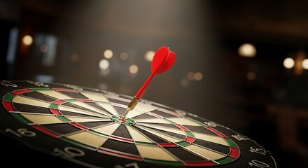Fototapeta premium Bullseye: Dart Hits the Center of a Target Board
