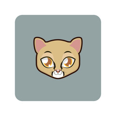 Cute Cartoon Lynx Head with Expressive Eyes on Rounded Square Background, a Wild Feline Mascot
