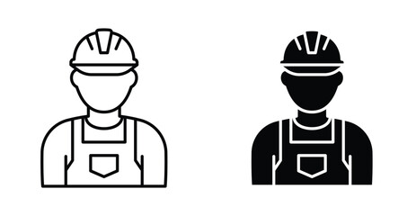 Construction worker icon. Line with editable stroke and flat for Web