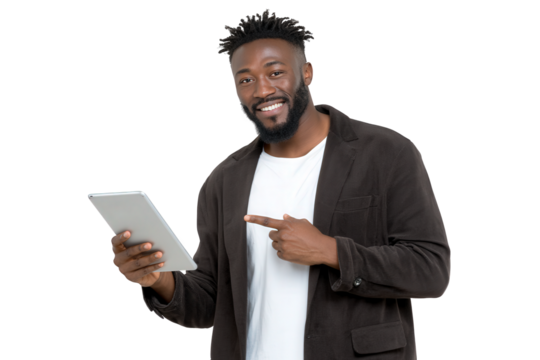 young businessman holding a tablet isolated on white business, businessman, people, suit, tablet, computer, person
