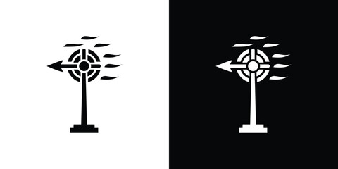 Black weather vane symbol with arrow indicating wind direction on transparent background