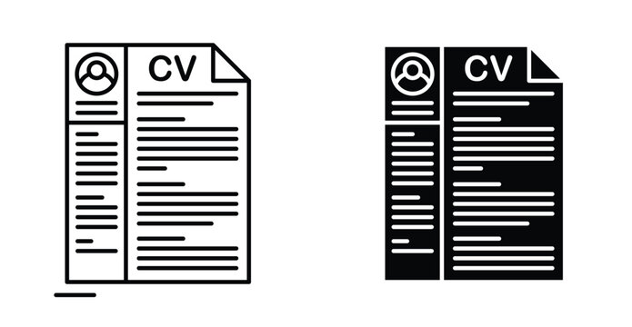 CV icon. Line with editable stroke and flat for Web