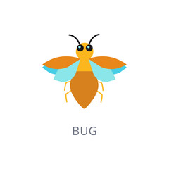 Colorful flying bug icon with stylized wings, isolated flat vector design for nature and entomology