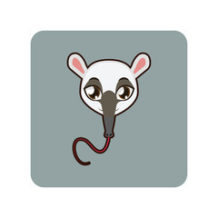Cute anteater face icon with gray background and square shape for design and social media graphics