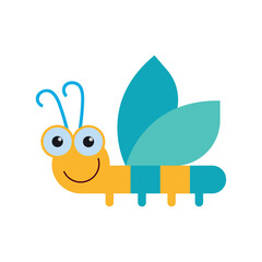 Adorable cartoon insect with vibrant blue wings and yellow striped body, perfect for children's designs