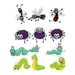 Cute Cartoon Bugs and Insects Collection with Various Expressions and Poses
