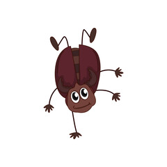 Adorable Cartoon Beetle Illustration in a Playful Pose on a White Background