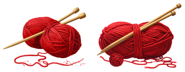 Red Wool Yarn Ball with Knitting Props