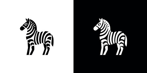 Zebra icon silhouette, African wildlife mammal, black and white contrasting background © Iconic mamun 11