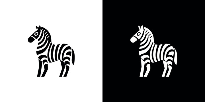 Zebra icon silhouette, African wildlife mammal, black and white contrasting background