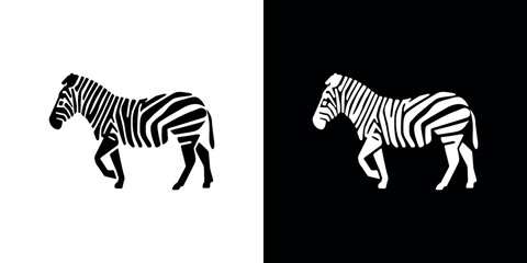 Zebra Silhouette with Stripes Walking on White and Black Backgrounds © Md Mamun