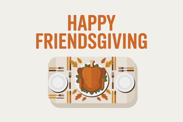 Happy Friendsgiving with Turkey and Autumn Leaves