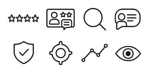 Review and analytics icons on black background