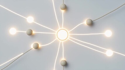 Small nodes linking to a central hub to represent a connected client service workflow