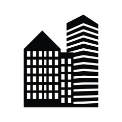 Black silhouette of two abstract buildings with rectangular windows and horizontal stripes architecture