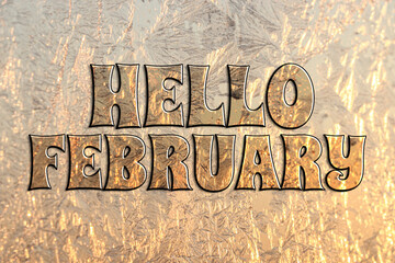 Hello February winter time card with frosty window