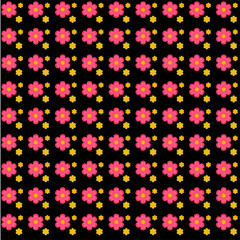 High Contrast Pink and Yellow Floral Seamless Pattern on Black Template.