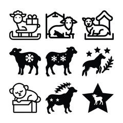 Collection of cute sheep illustrations for christmas and winter themes