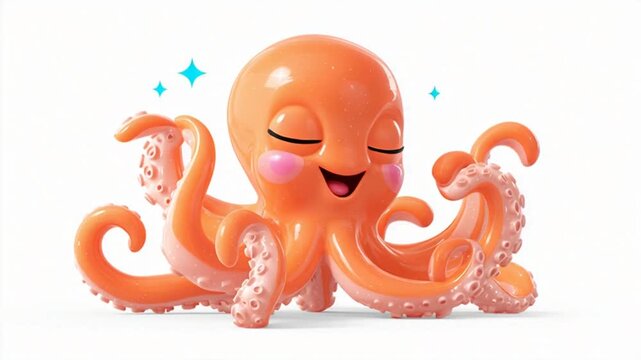 Cute orange octopus toy with closed eyes and pink cheeks.