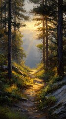Fototapeta premium Forest path sunlight